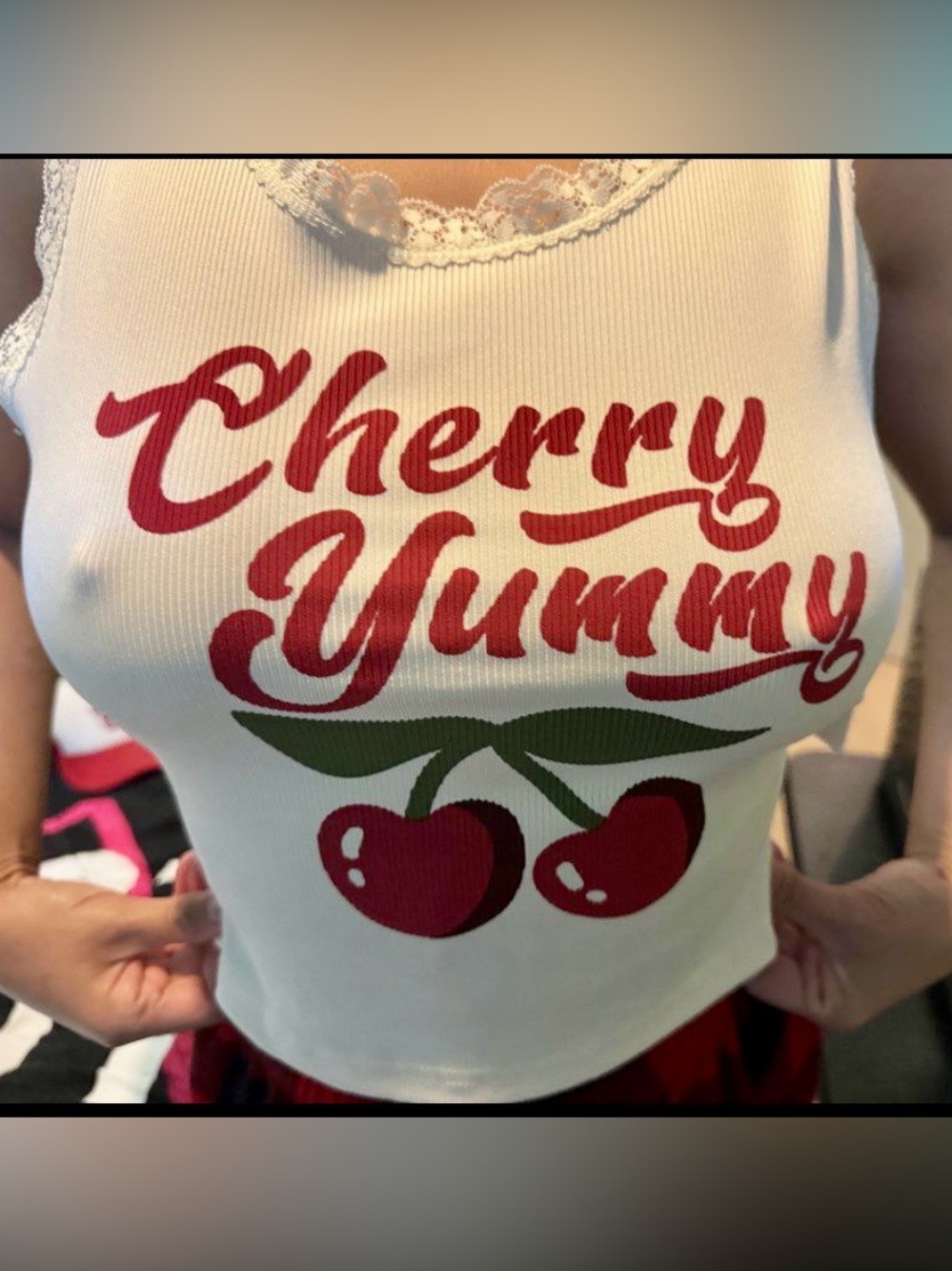 Cherry Yummy Graphic White Tank Top